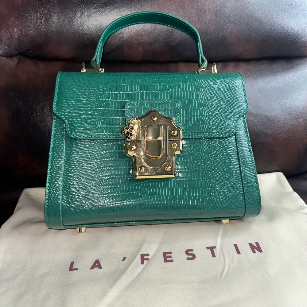 Green Crocodile-Embossed Handbag